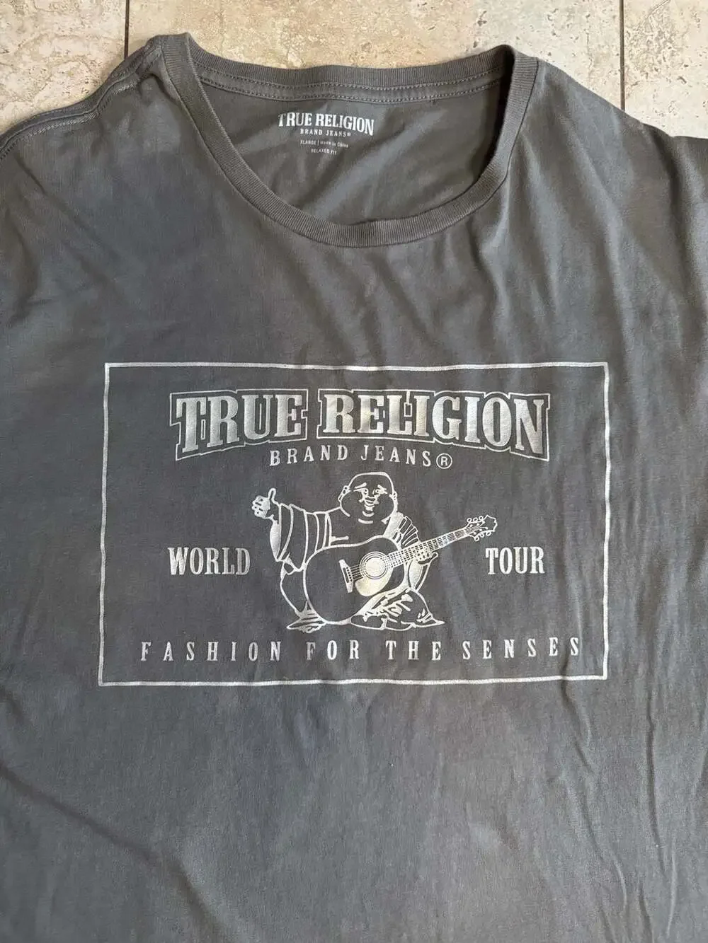 True Religion World Tour Buddha Graphic T-Shirt Gray Size XL